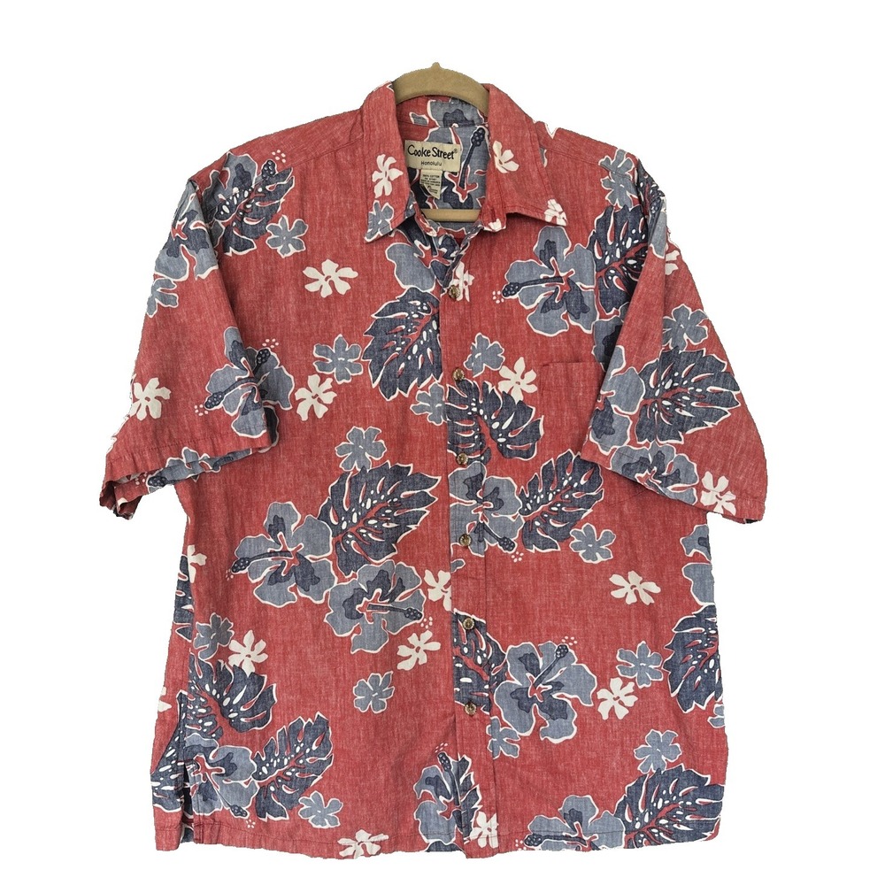 Cooke Street Hawaiian Shirt Mens XL Red White Blue Floral Print VTG